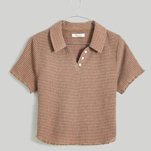 Madewell Tops - MADEWELL NWT Crinkle Polo Crop Tee in Light Roast Size XL